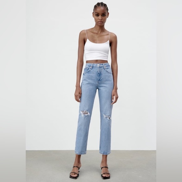 Zara SLIM FIT HI RISE RIPPED JEANS - Picture 1 of 10